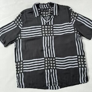 AllSaints Shirt Mens‎ 2XL Black Gray Union Stars Stripes Loop Collar Relaxed Fit